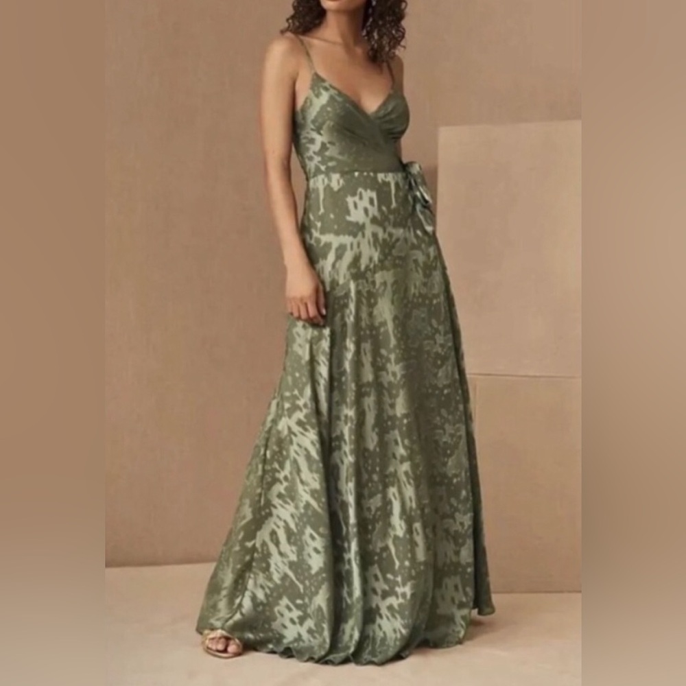 Hutch Alden Maxi Wrap Dress Size M Moss Green Burnout Sleeveless Surplice V Neck